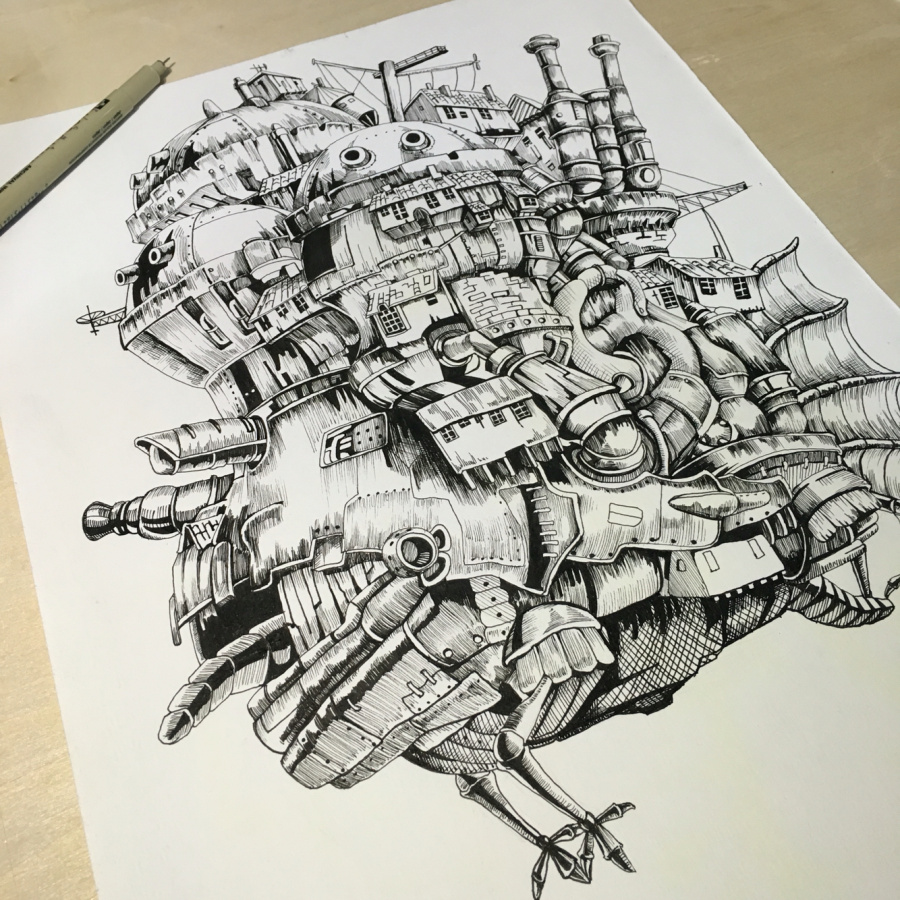 哈尔的移动城堡|绘画习作|插画|吴红真同学 - 原创设计作品 